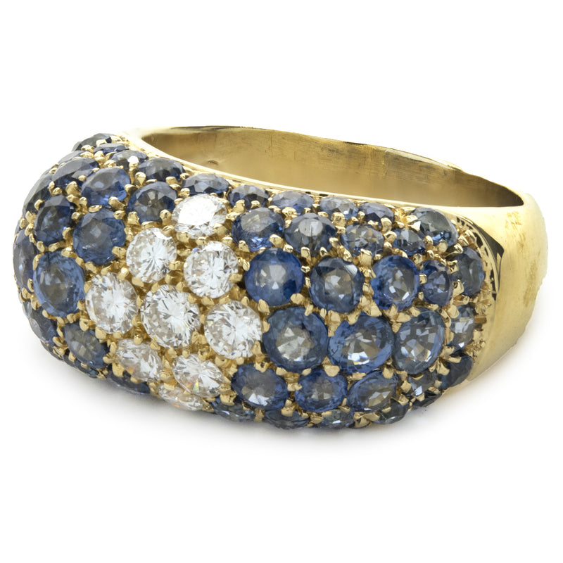 18 Karat Yellow Gold Pave Sapphire and Diamond Ring