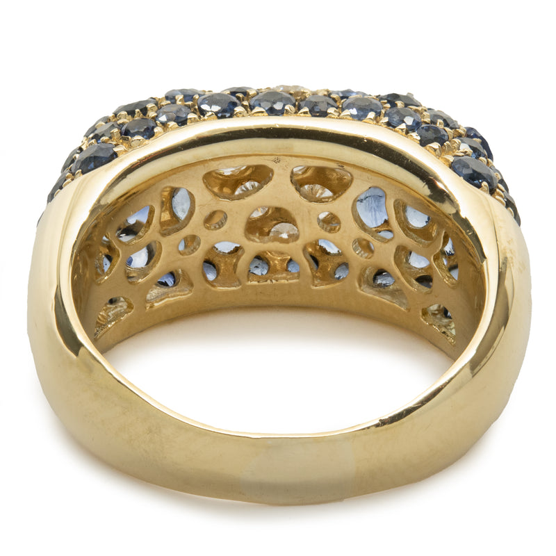18 Karat Yellow Gold Pave Sapphire and Diamond Ring
