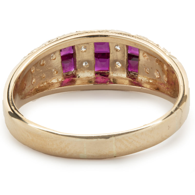 14 Karat Yellow Gold Vintage Double Row Diamond Ruby Band