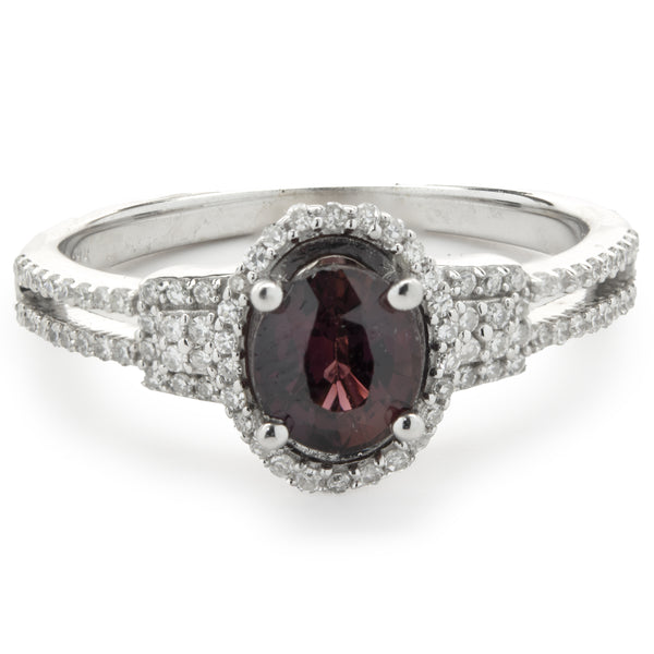 14 Karat White Gold Garnet and Diamond Ring