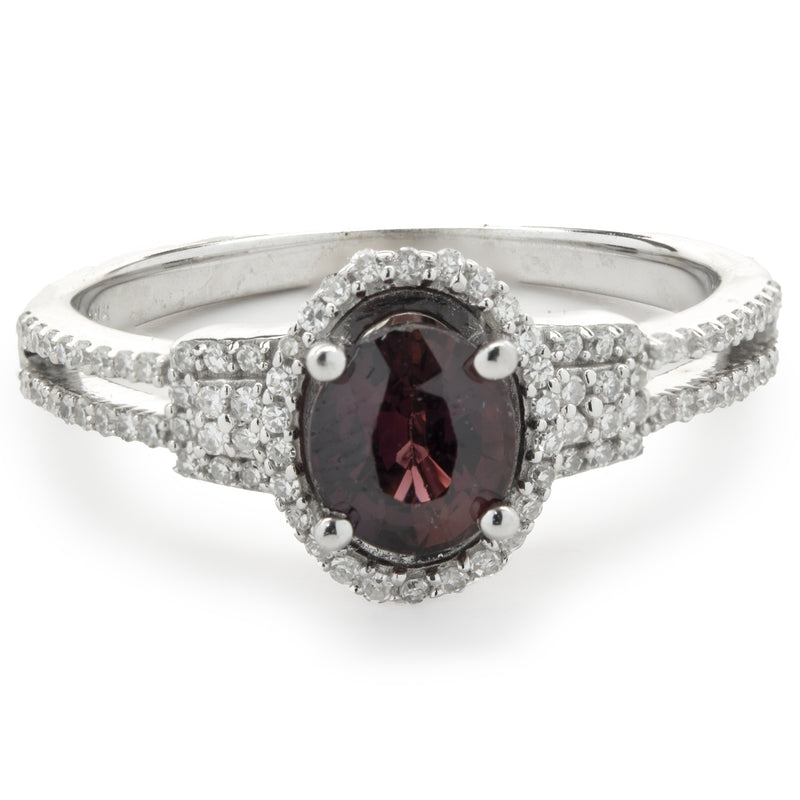 14 Karat White Gold Garnet and Diamond Ring