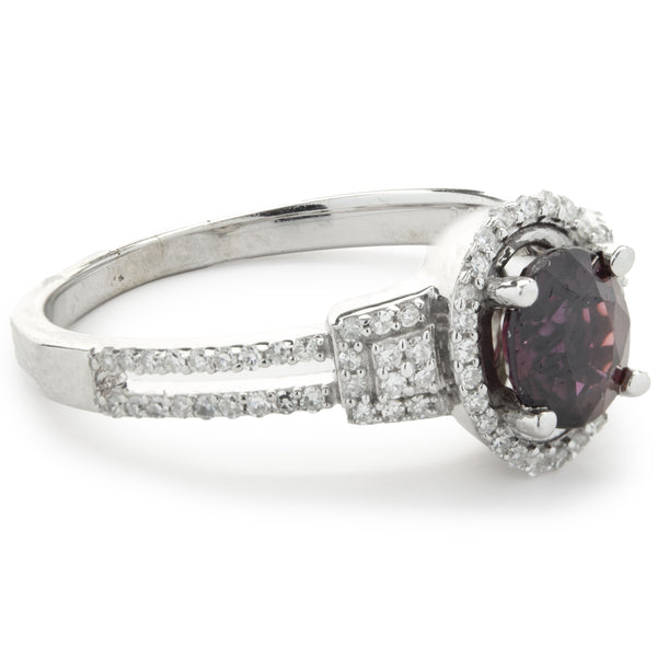 14 Karat White Gold Garnet and Diamond Ring