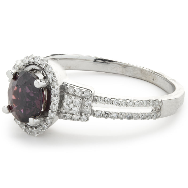 14 Karat White Gold Garnet and Diamond Ring