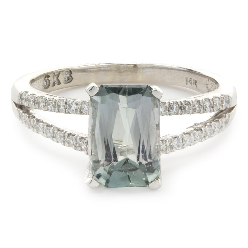 14 Karat White Gold Blue Tourmaline and Diamond Ring