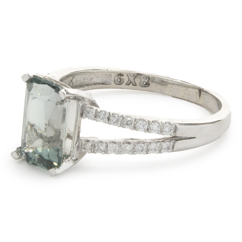 14 Karat White Gold Blue Tourmaline and Diamond Ring