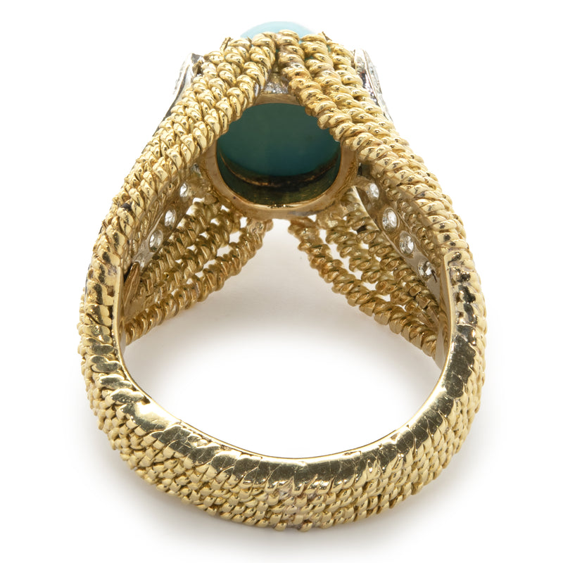 18 Karat Yellow Gold Persian Turquoise and Diamond Ring
