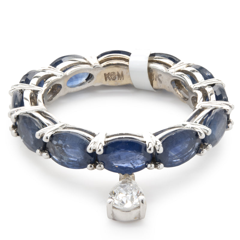 18 Karat White Gold Sapphire Eternity Band with Heart Cut Diamond Drop