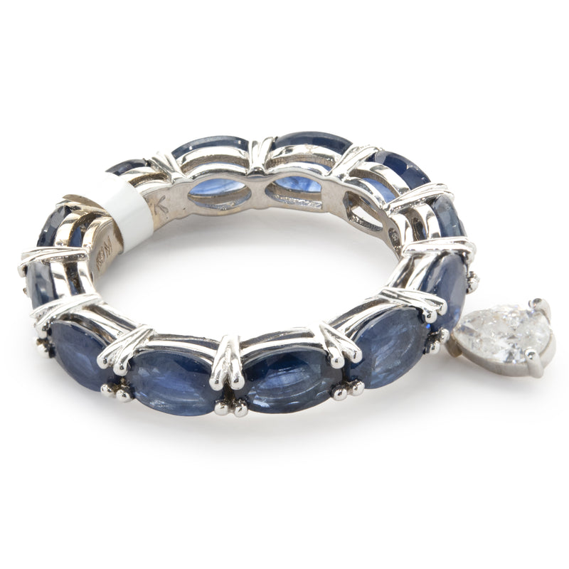 18 Karat White Gold Sapphire Eternity Band with Heart Cut Diamond Drop
