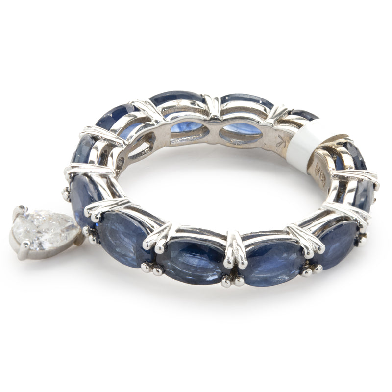 18 Karat White Gold Sapphire Eternity Band with Heart Cut Diamond Drop