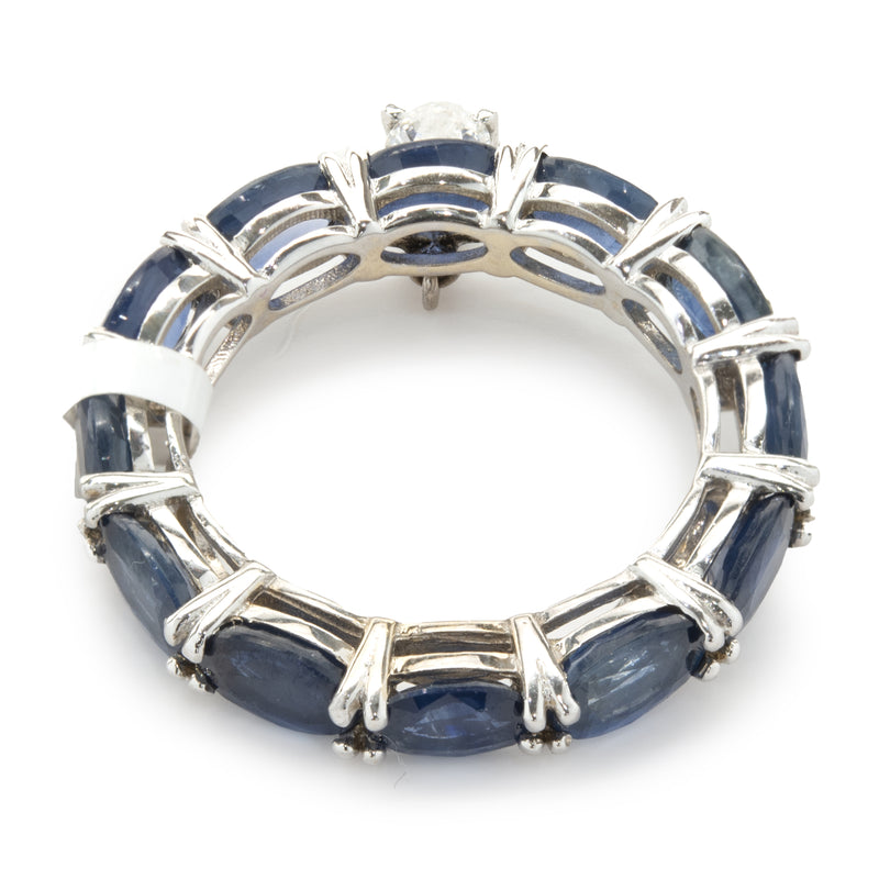 18 Karat White Gold Sapphire Eternity Band with Heart Cut Diamond Drop
