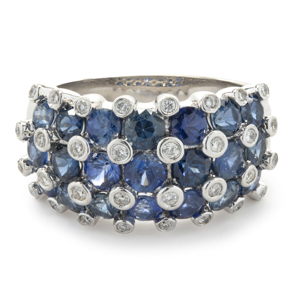 18 Karat White Gold Sapphire and Bezel Set Diamond Cigar Band