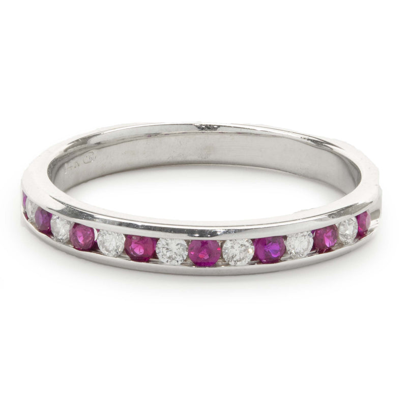 14 Karat White Gold Ruby and Diamond Band
