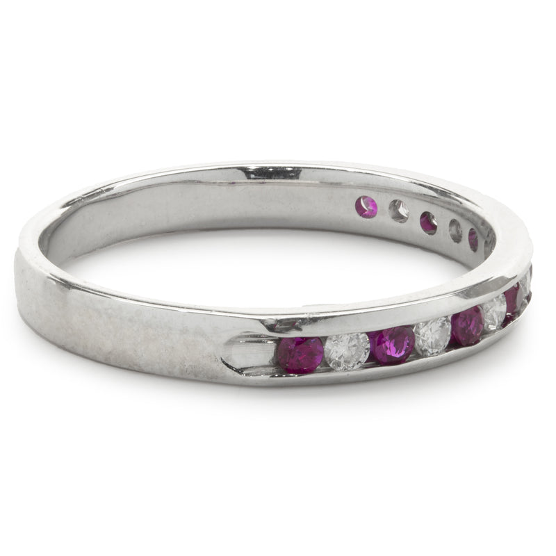 14 Karat White Gold Ruby and Diamond Band