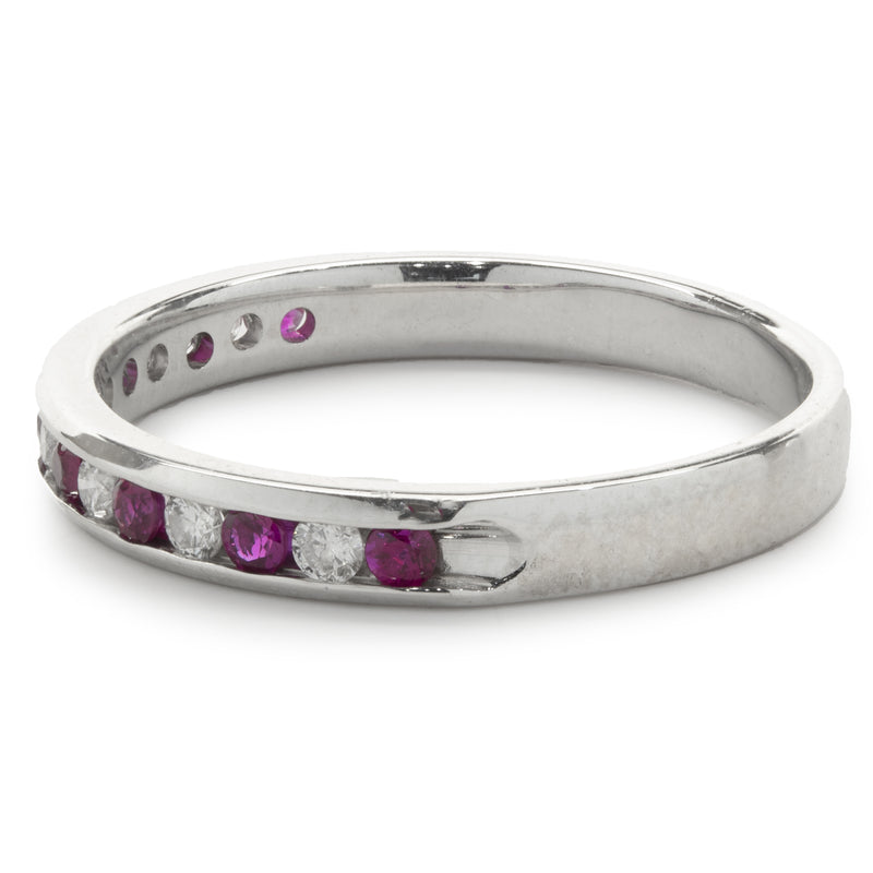 14 Karat White Gold Ruby and Diamond Band