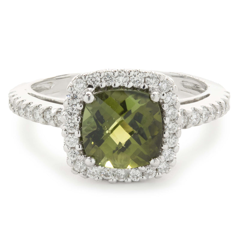 14 Karat White Gold Peridot and Diamond Ring