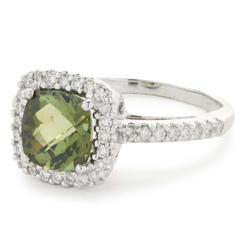 14 Karat White Gold Peridot and Diamond Ring