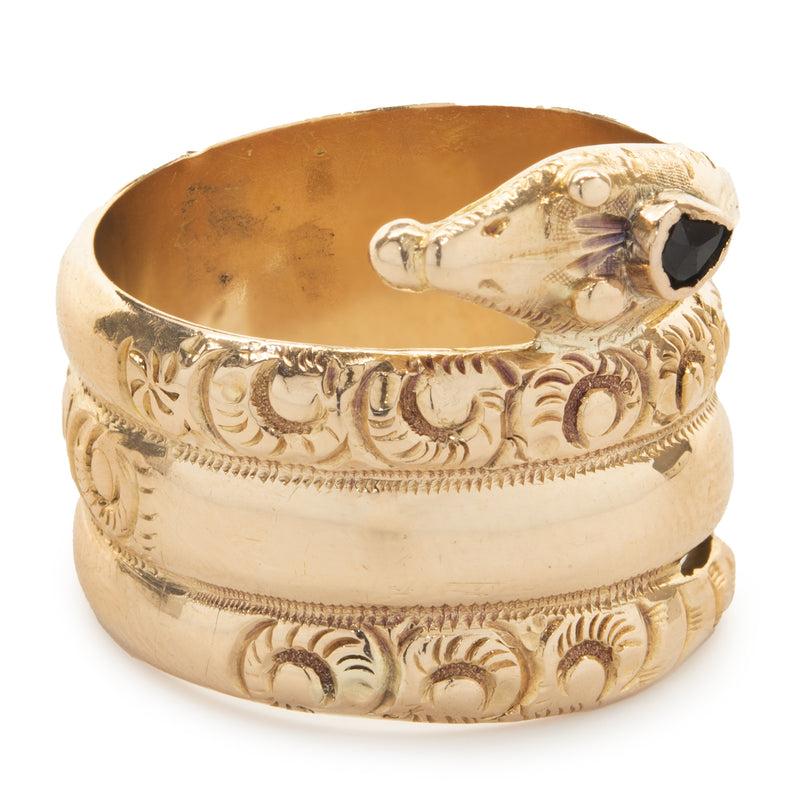 18 Karat Yellow Gold Vintage Sapphire Snake Ring