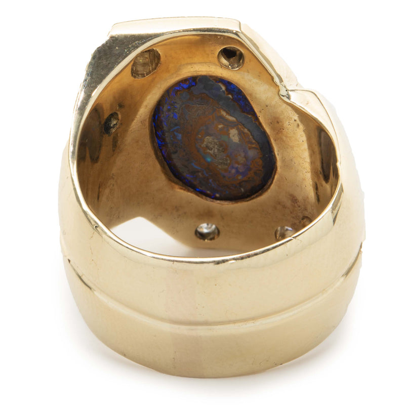 18 Karat Yellow Gold Boulder Opal and Diamond Ring