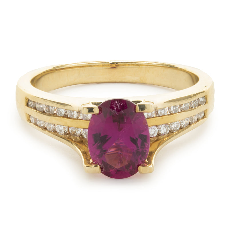 Frank Lau 14 Karat Yellow Gold Pink Topaz and Diamond Ring