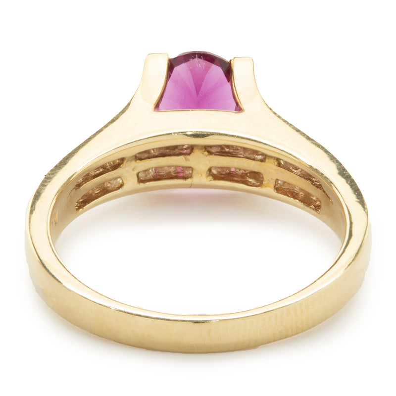 Frank Lau 14 Karat Yellow Gold Pink Topaz and Diamond Ring