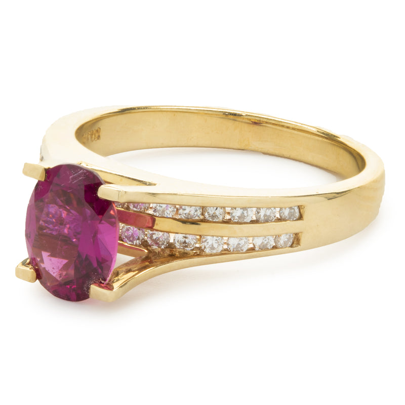 Frank Lau 14 Karat Yellow Gold Pink Topaz and Diamond Ring