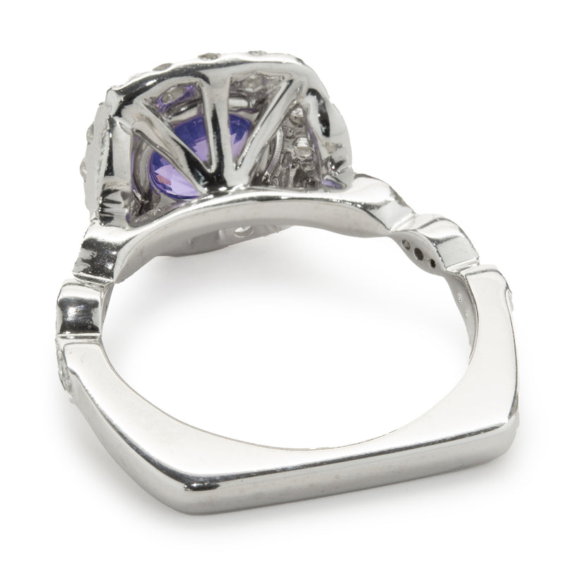 14 Karat White Gold Purple Sri Lanka Sapphire and Diamond Ring