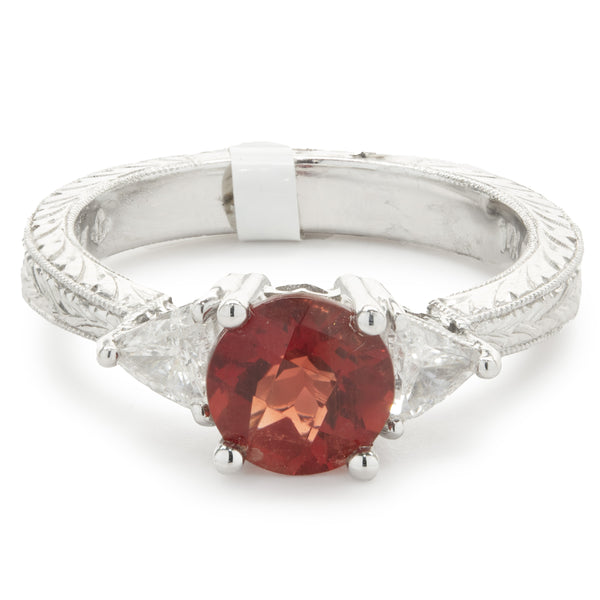 14 Karat White Gold Sunstone and Diamond Ring