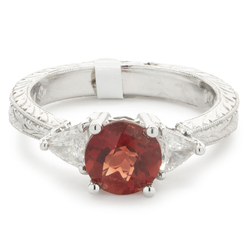 14 Karat White Gold Sunstone and Diamond Ring