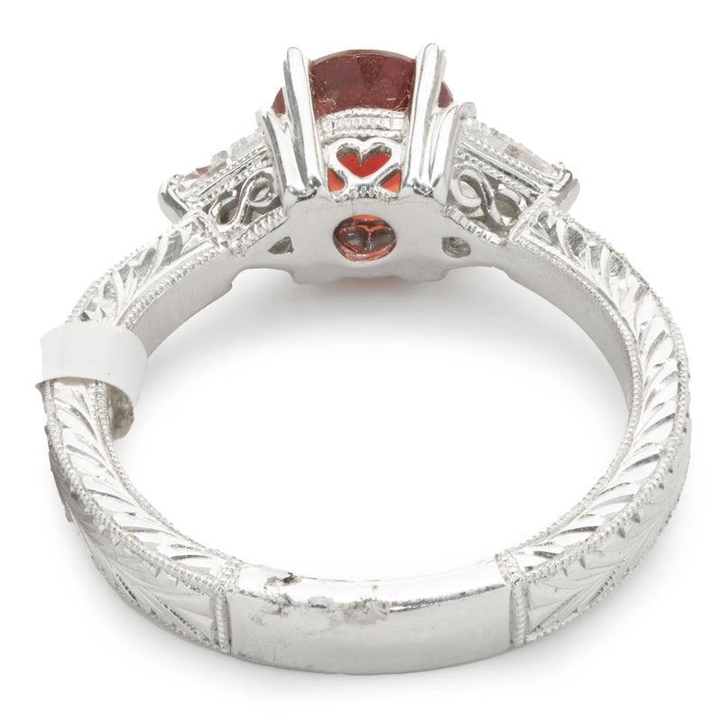 14 Karat White Gold Sunstone and Diamond Ring
