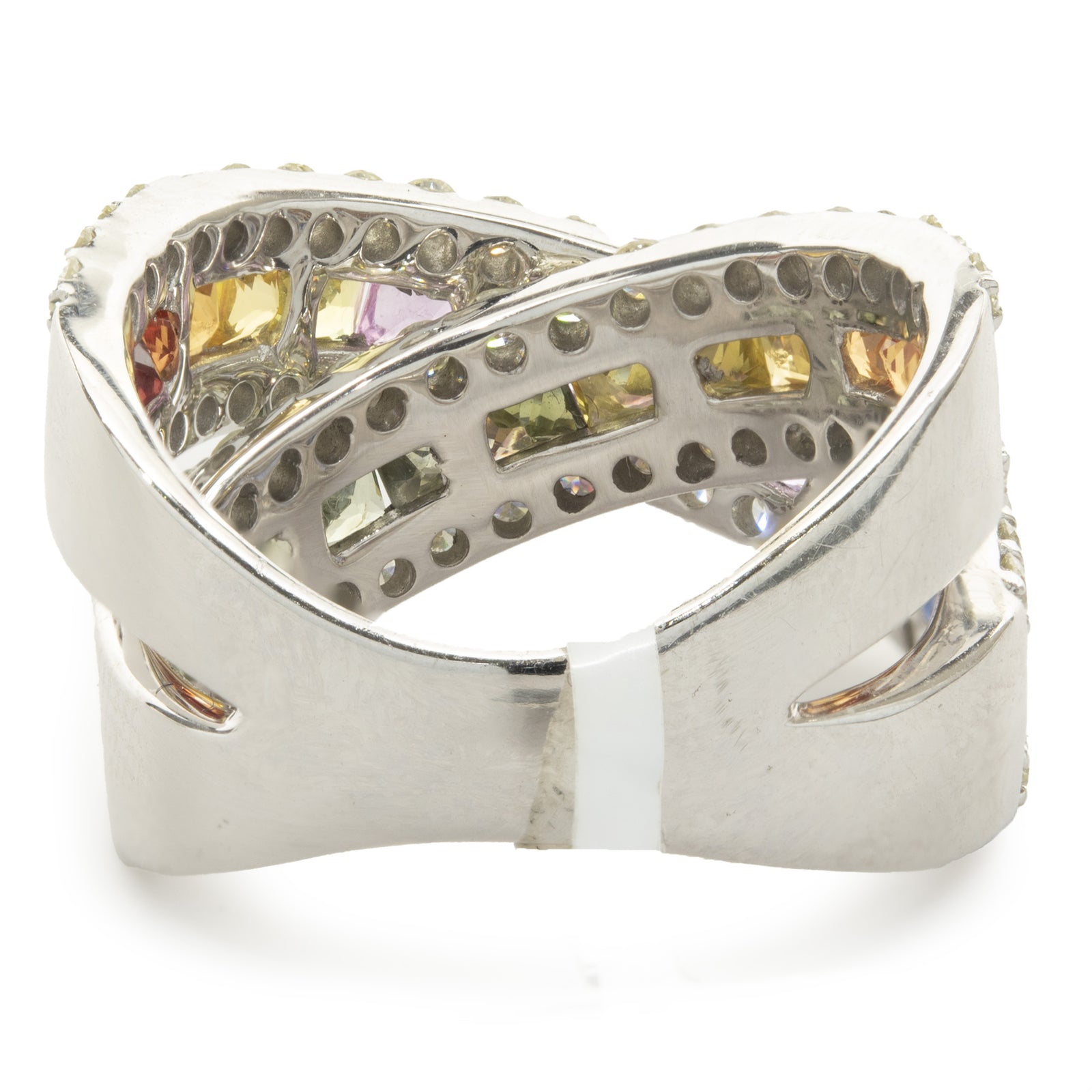14 Karat White Gold Rainbow Sapphire and Diamond Crossover