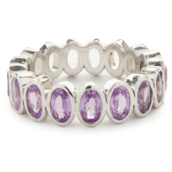 14 Karat White Gold Oval Bezel Set Pink Sapphire Band