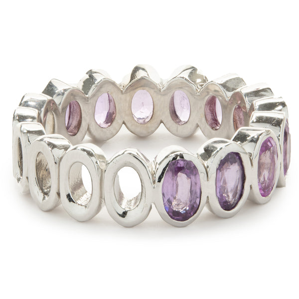 14 Karat White Gold Oval Bezel Set Pink Sapphire Band
