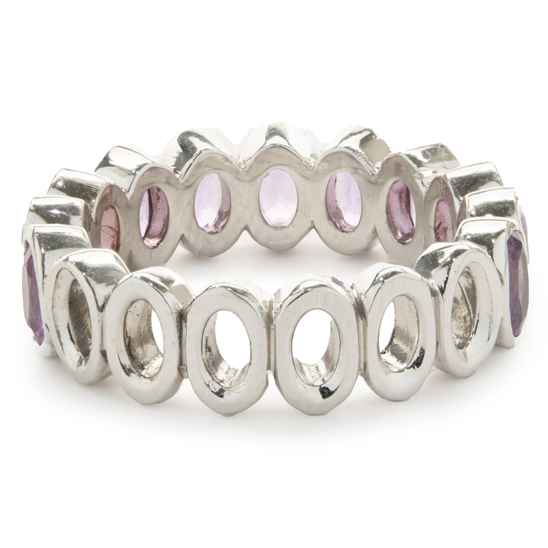14 Karat White Gold Oval Bezel Set Pink Sapphire Band