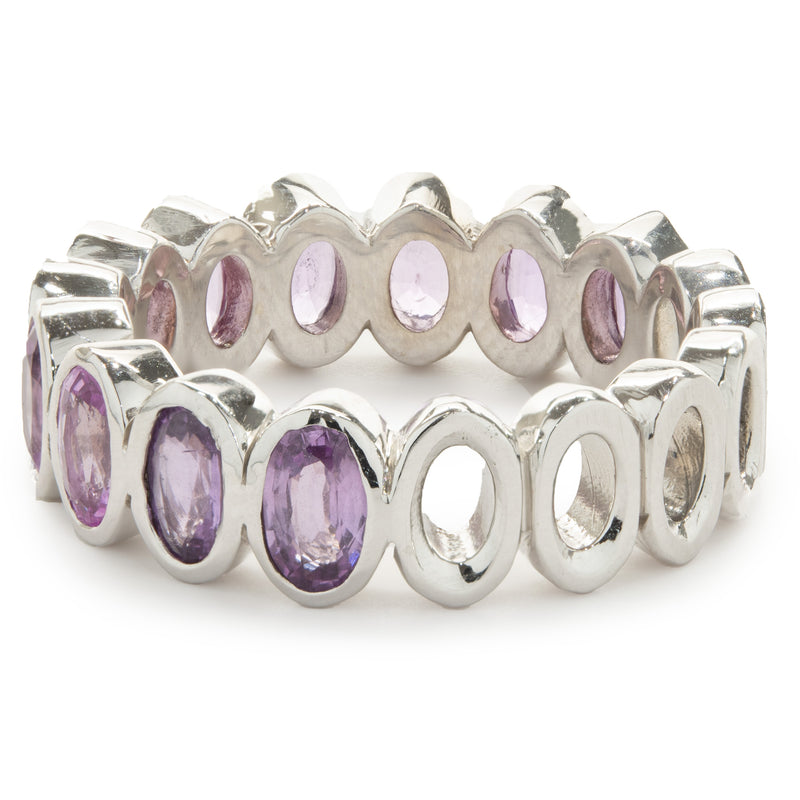 14 Karat White Gold Oval Bezel Set Pink Sapphire Band