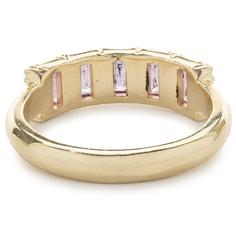 14 Karat Yellow Gold Pink Sapphire and Diamond Bar Ring