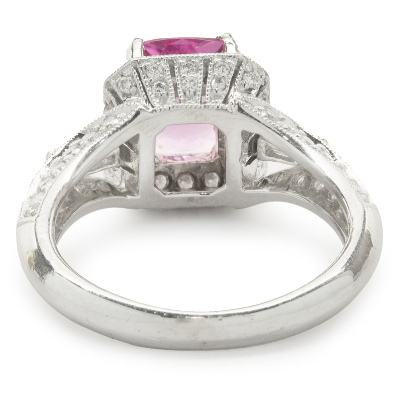 14 Karat White Gold Pink Topaz and Diamond Ring