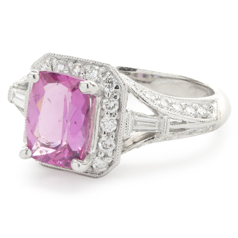 14 Karat White Gold Pink Topaz and Diamond Ring