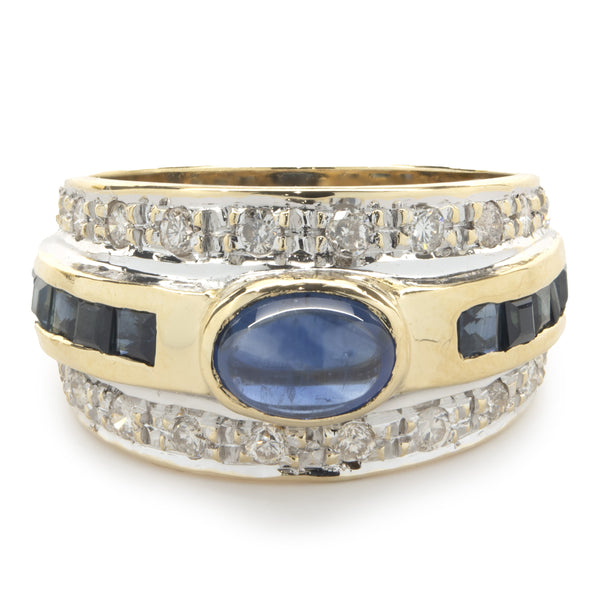 18 Karat Yellow Gold Vintage Sapphire and Diamond Fashion Band