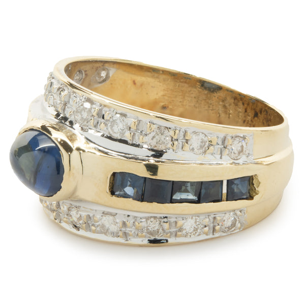 18 Karat Yellow Gold Vintage Sapphire and Diamond Fashion Band