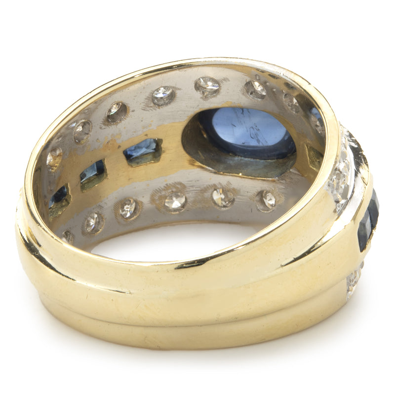 18 Karat Yellow Gold Vintage Sapphire and Diamond Fashion Band