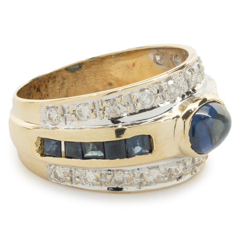 18 Karat Yellow Gold Vintage Sapphire and Diamond Fashion Band