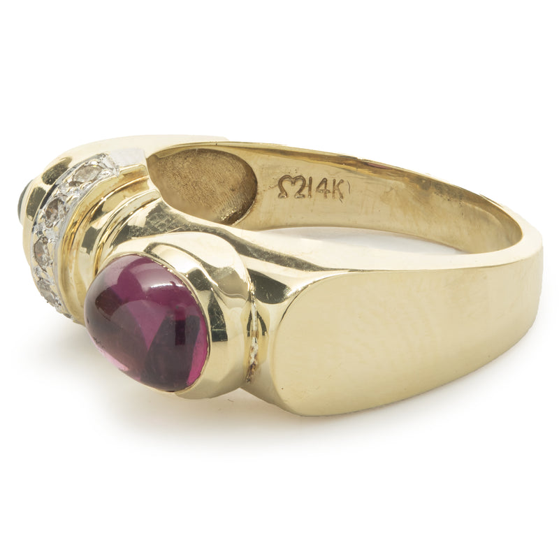 14 Karat Yellow Gold Diamond and Pink / Green Tourmaline Geometric Ring