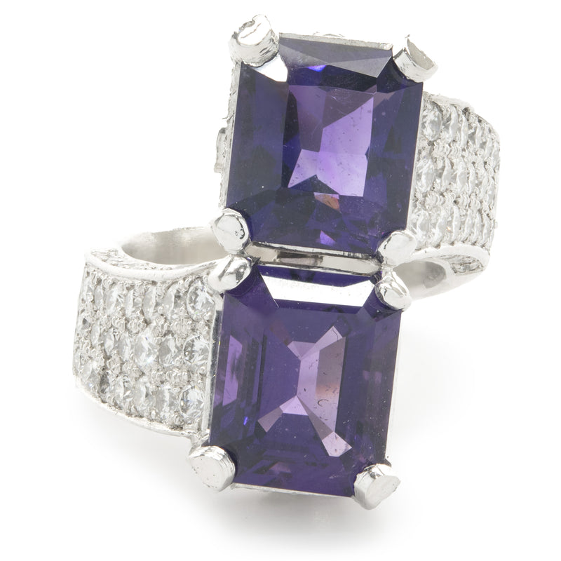 Platinum Amethyst and Pave Diamond Stack Bypass Ring