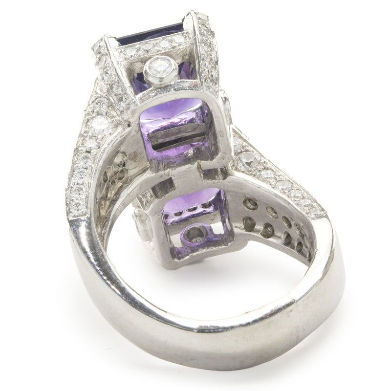 Platinum Amethyst and Pave Diamond Stack Bypass Ring