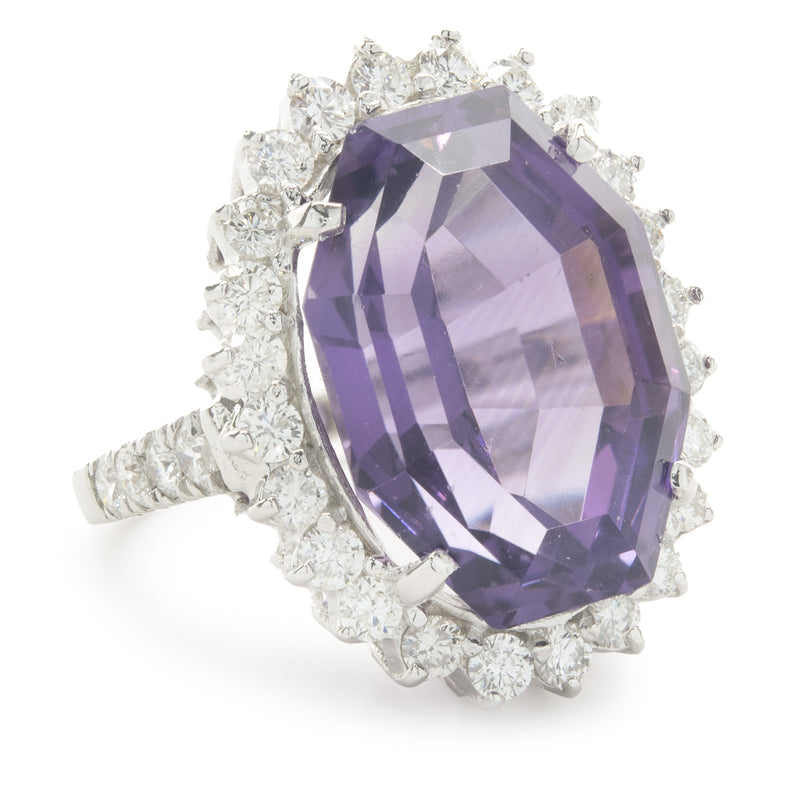 14 Karat White Gold Amethyst and Diamond Cocktail Ring