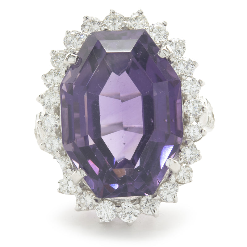 14 Karat White Gold Amethyst and Diamond Cocktail Ring