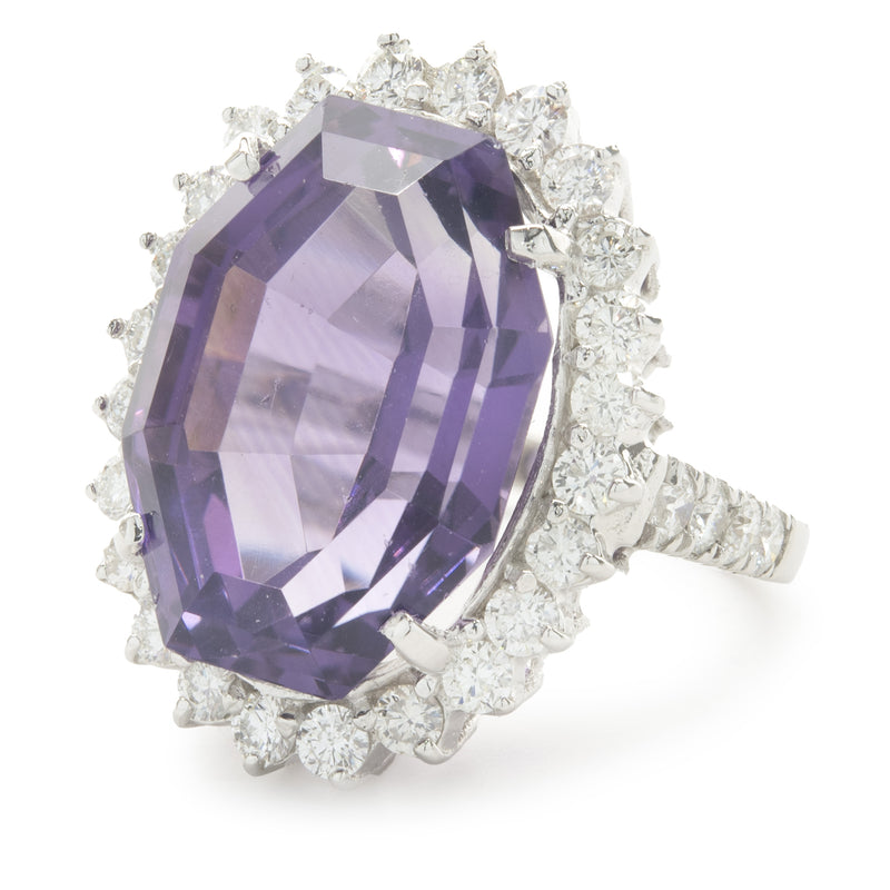 14 Karat White Gold Amethyst and Diamond Cocktail Ring