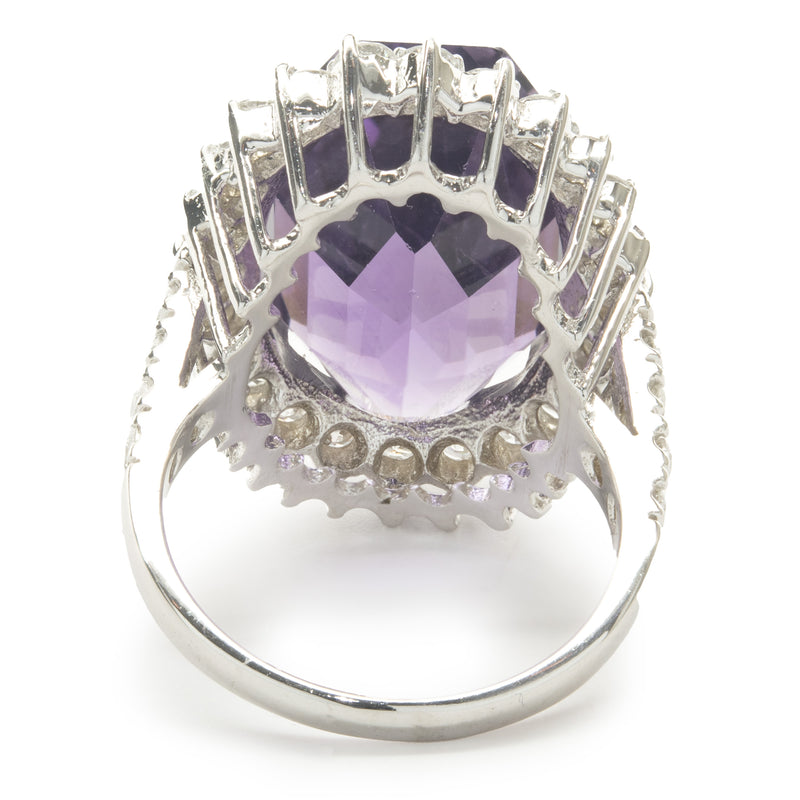 14 Karat White Gold Amethyst and Diamond Cocktail Ring