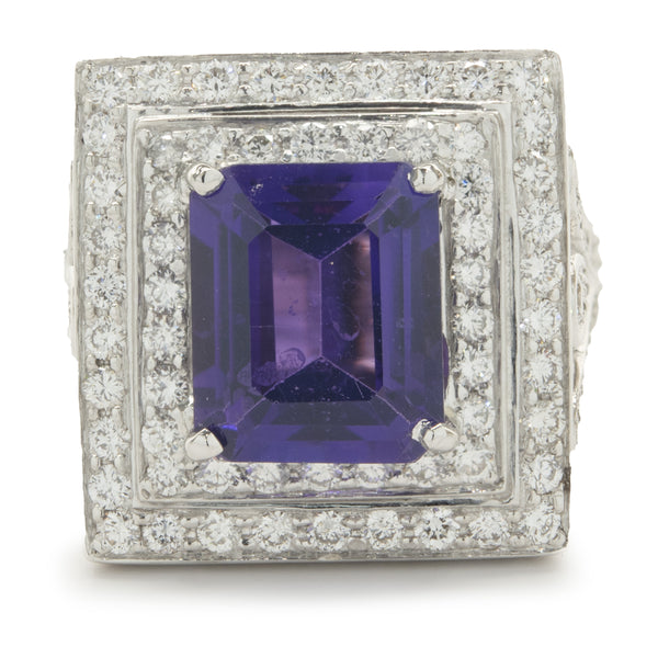 18 Karat White Gold Pave Diamond and Amethyst Cocktail Ring