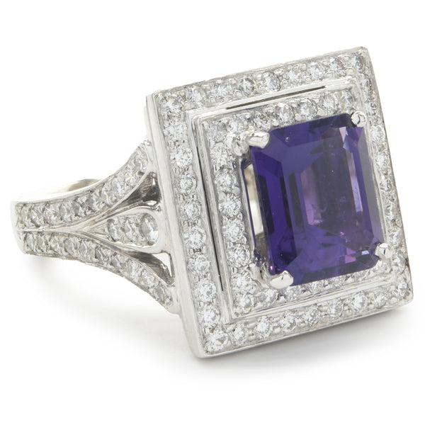 18 Karat White Gold Pave Diamond and Amethyst Cocktail Ring